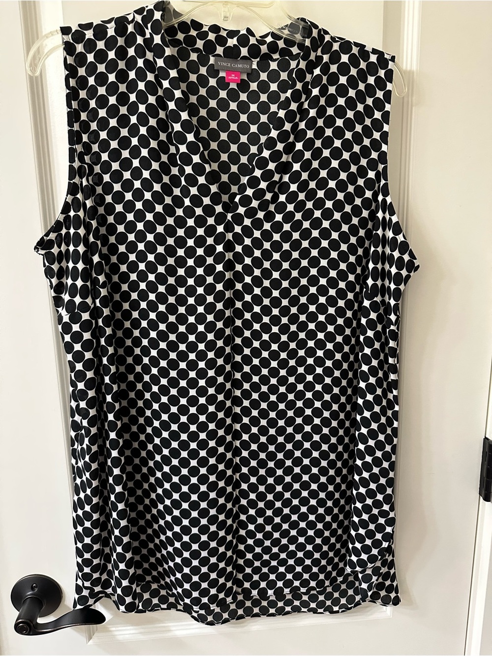 Vince Camuto Black and White Polka Dot Sleeveless V-Neck Top